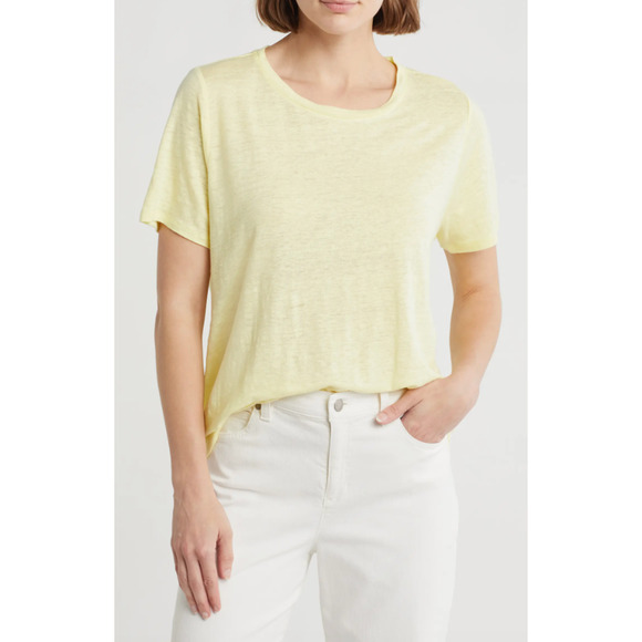 Eileen Fisher Crewneck Short Sleeve Organic Linen Tee Shirt Citrus XXS NWT - Picture 1 of 9